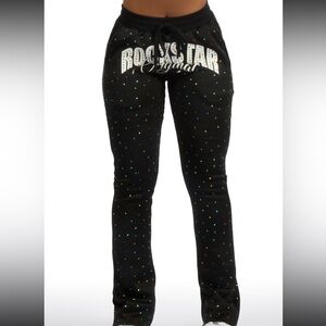 Rockstar Original Black Colorful Rhinestone-Embellished Sweatpants | Size S/M